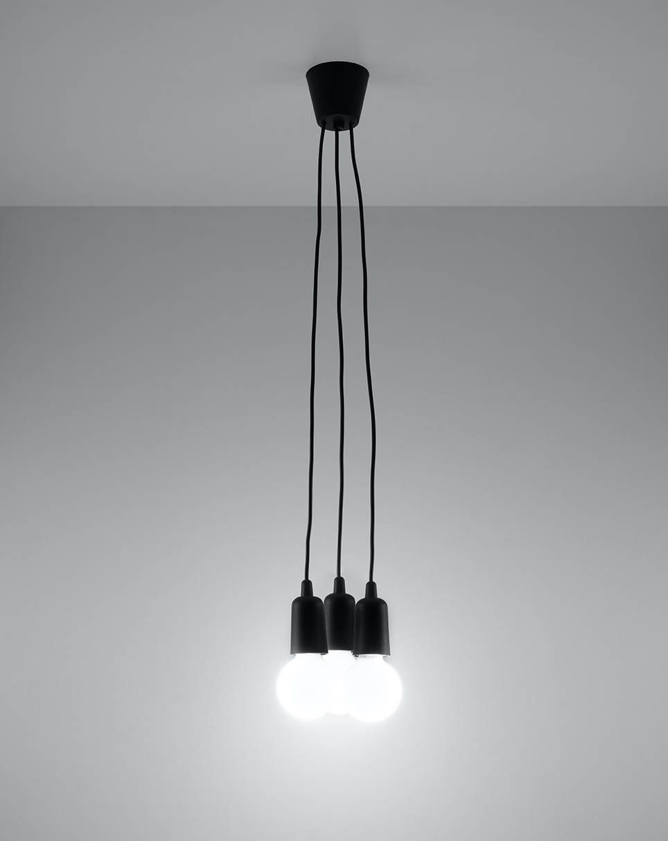 DIEGO 3 lámpara colgante negro + 3x LED bombilla E27 3000K Cálido 7,5W 620lm