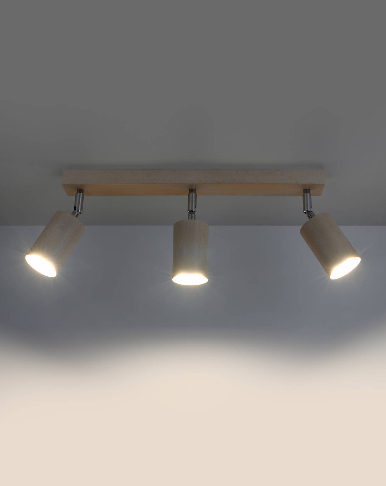 Plafond BERG 3 madera natural + 3x bombilla LED GU-10 3000K Cálida 7W 620lm