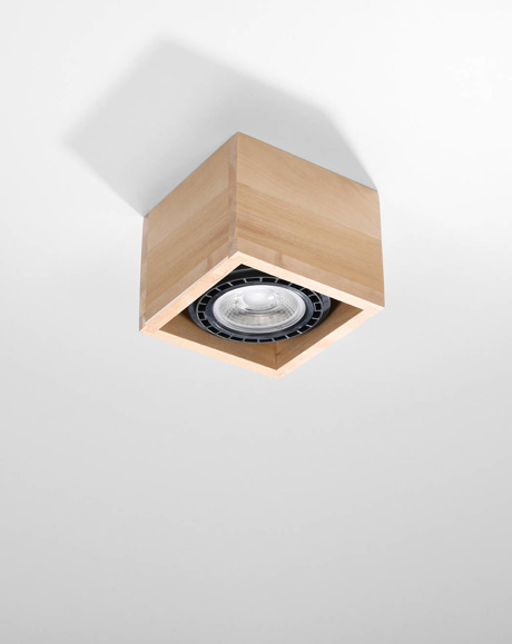 Plafond QUATRO 1 madera natural + 1x bombilla LED GU10 AR111 3000K Cálida 12W 800lm